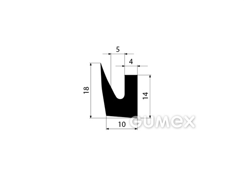 Pryžový profil tvaru "U", 18x10/5mm, 60°ShA, NBR, -40°C/+70°C, černý